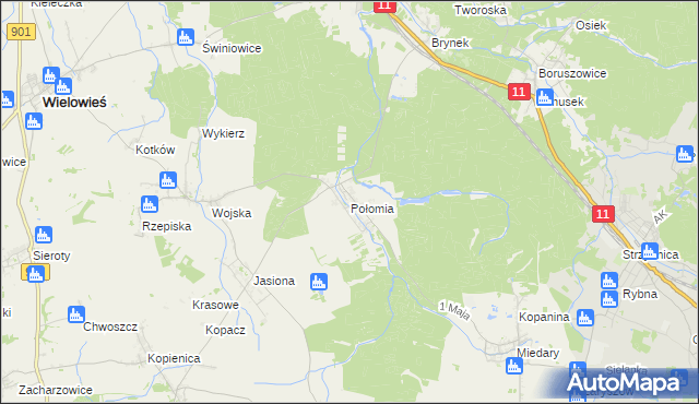 mapa Połomia gmina Tworóg, Połomia gmina Tworóg na mapie Targeo