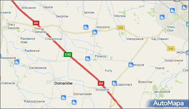 mapa Polwica gmina Domaniów, Polwica gmina Domaniów na mapie Targeo