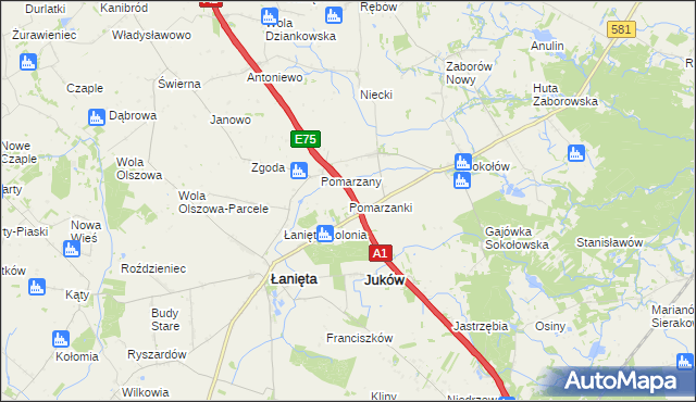 mapa Pomarzanki gmina Gostynin, Pomarzanki gmina Gostynin na mapie Targeo