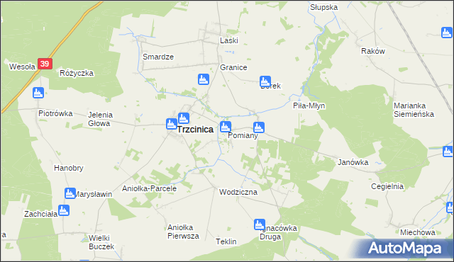 mapa Pomiany gmina Trzcinica, Pomiany gmina Trzcinica na mapie Targeo