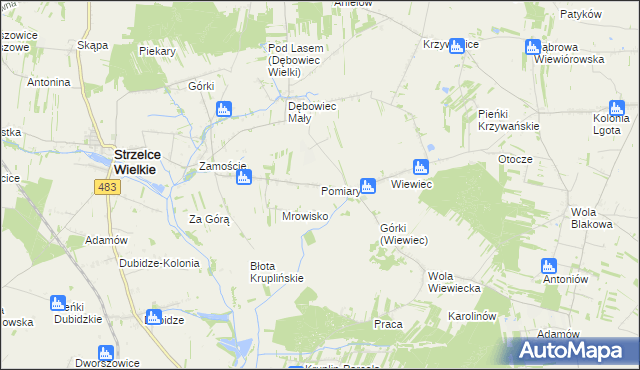 mapa Pomiary gmina Strzelce Wielkie, Pomiary gmina Strzelce Wielkie na mapie Targeo
