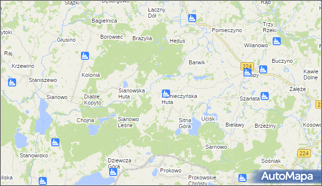 mapa Pomieczyńska Huta, Pomieczyńska Huta na mapie Targeo