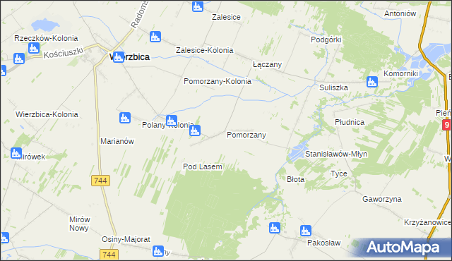 mapa Pomorzany gmina Wierzbica, Pomorzany gmina Wierzbica na mapie Targeo