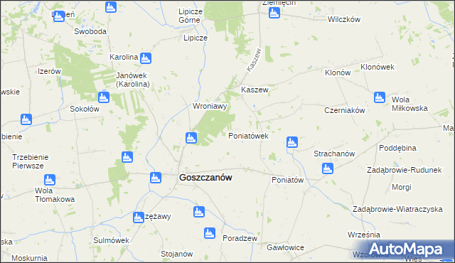 mapa Poniatówek gmina Goszczanów, Poniatówek gmina Goszczanów na mapie Targeo