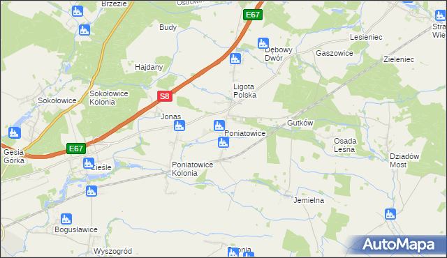 mapa Poniatowice, Poniatowice na mapie Targeo