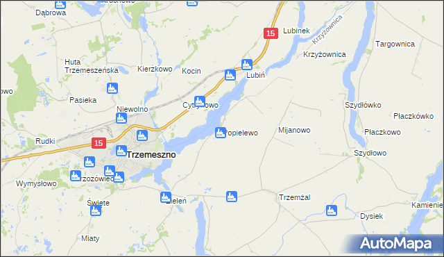 mapa Popielewo gmina Trzemeszno, Popielewo gmina Trzemeszno na mapie Targeo