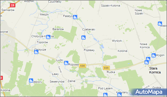 mapa Popławy gmina Stara Kornica, Popławy gmina Stara Kornica na mapie Targeo