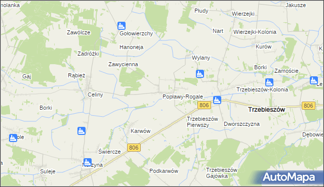 mapa Popławy-Rogale, Popławy-Rogale na mapie Targeo