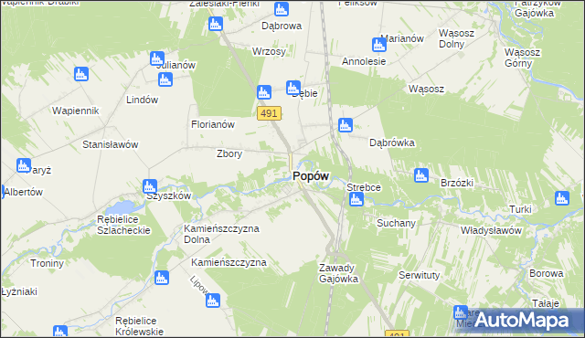 mapa Popów powiat kłobucki, Popów powiat kłobucki na mapie Targeo