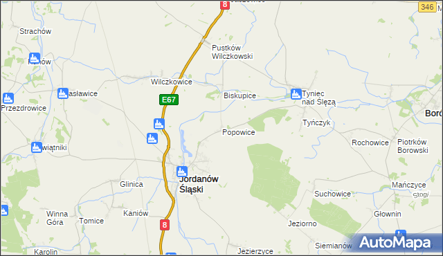 mapa Popowice gmina Jordanów Śląski, Popowice gmina Jordanów Śląski na mapie Targeo