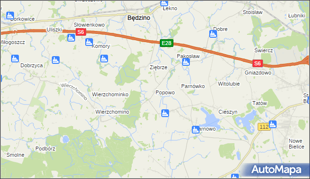 mapa Popowo gmina Będzino, Popowo gmina Będzino na mapie Targeo