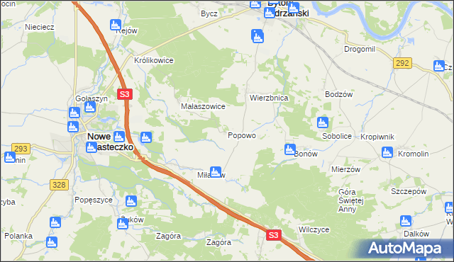 mapa Popowo gmina Bytom Odrzański, Popowo gmina Bytom Odrzański na mapie Targeo