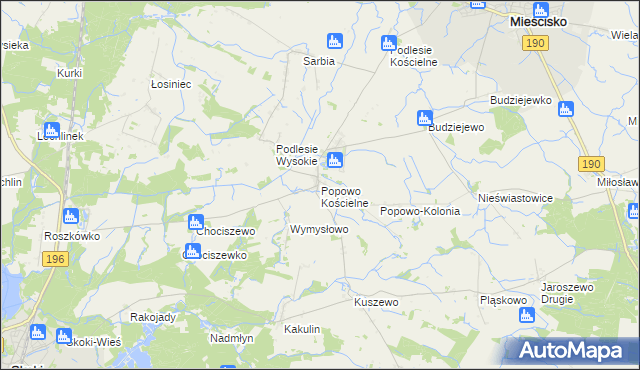 mapa Popowo Kościelne gmina Mieścisko, Popowo Kościelne gmina Mieścisko na mapie Targeo