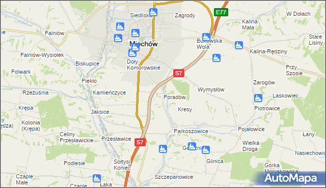 mapa Poradów gmina Miechów, Poradów gmina Miechów na mapie Targeo