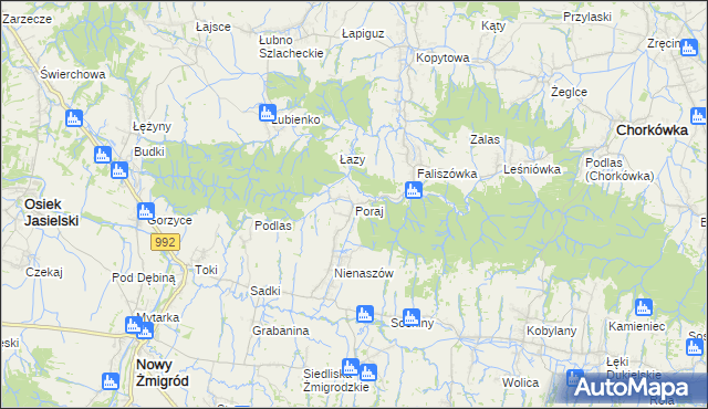 mapa Poraj gmina Chorkówka, Poraj gmina Chorkówka na mapie Targeo