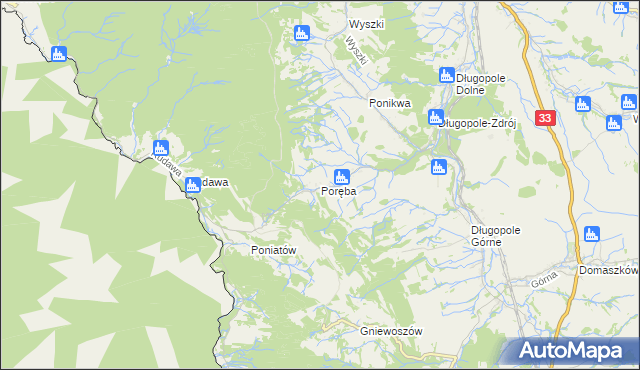 mapa Poręba gmina Bystrzyca Kłodzka, Poręba gmina Bystrzyca Kłodzka na mapie Targeo