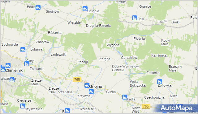 mapa Poręba gmina Gnojno, Poręba gmina Gnojno na mapie Targeo