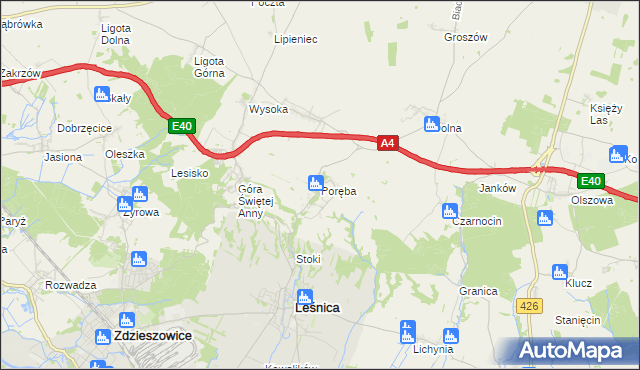 mapa Poręba gmina Leśnica, Poręba gmina Leśnica na mapie Targeo