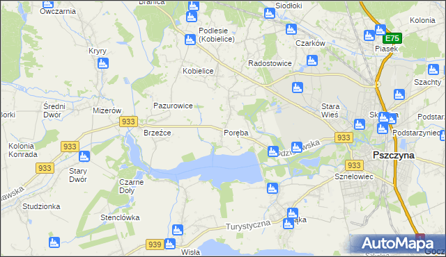 mapa Poręba gmina Pszczyna, Poręba gmina Pszczyna na mapie Targeo