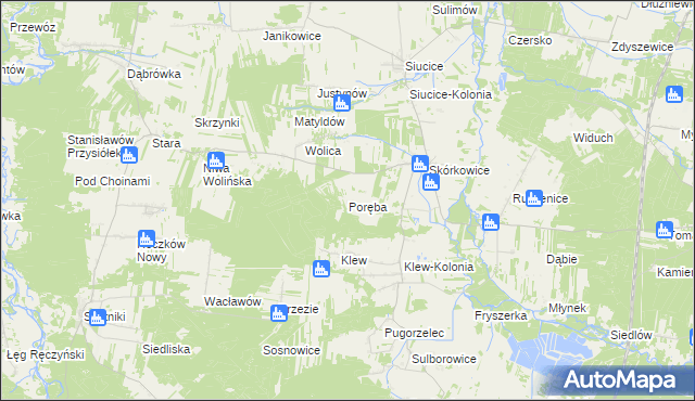 mapa Poręba gmina Żarnów, Poręba gmina Żarnów na mapie Targeo