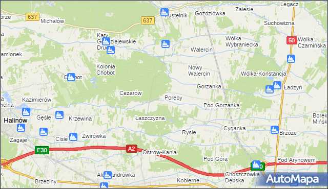 mapa Poręby gmina Dębe Wielkie, Poręby gmina Dębe Wielkie na mapie Targeo