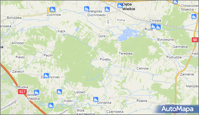 mapa Poręby gmina Wiązowna, Poręby gmina Wiązowna na mapie Targeo