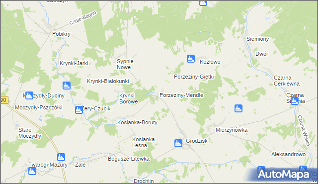 mapa Porzeziny-Mendle, Porzeziny-Mendle na mapie Targeo