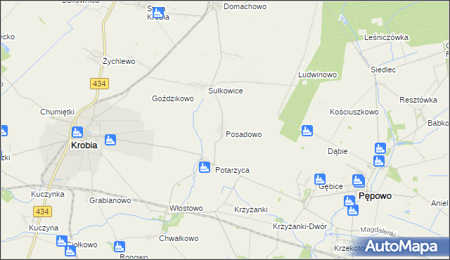 mapa Posadowo gmina Krobia, Posadowo gmina Krobia na mapie Targeo