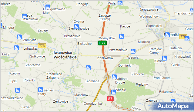 mapa Poskwitów, Poskwitów na mapie Targeo