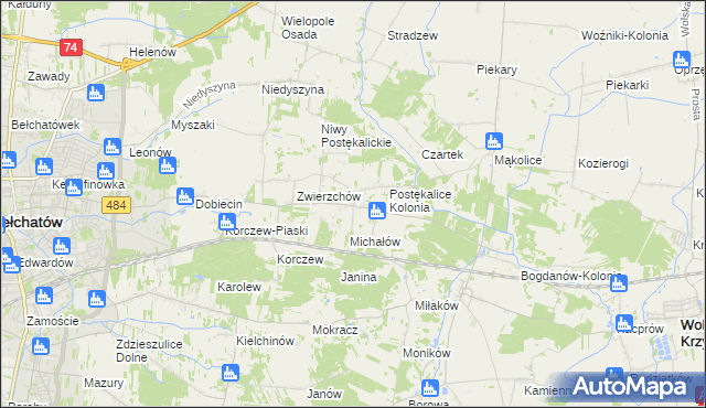 mapa Postękalice, Postękalice na mapie Targeo