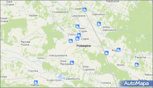 mapa Poświętne powiat wołomiński, Poświętne powiat wołomiński na mapie Targeo