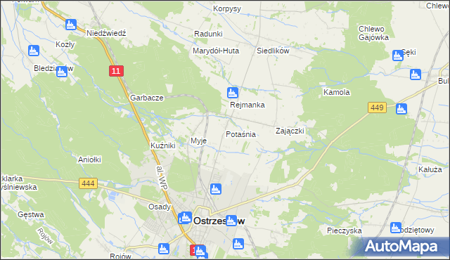 mapa Potaśnia gmina Ostrzeszów, Potaśnia gmina Ostrzeszów na mapie Targeo