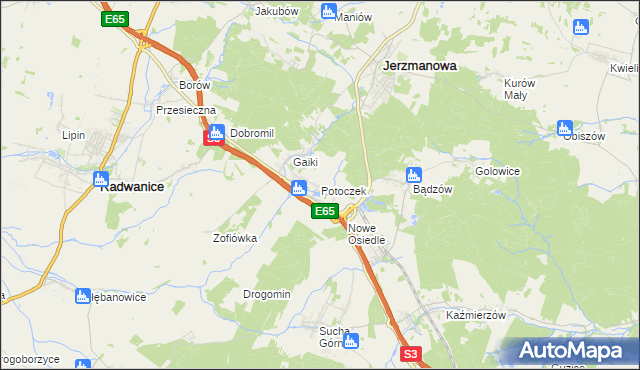 mapa Potoczek gmina Jerzmanowa, Potoczek gmina Jerzmanowa na mapie Targeo