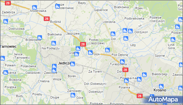 mapa Potok gmina Jedlicze, Potok gmina Jedlicze na mapie Targeo