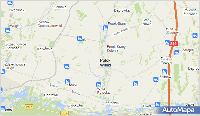 mapa Potok Wielki powiat janowski, Potok Wielki powiat janowski na mapie Targeo