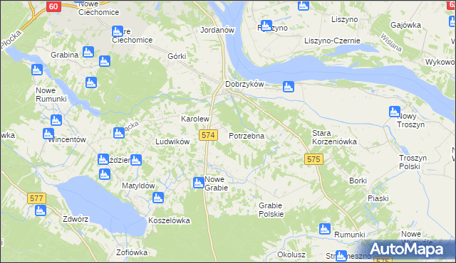 mapa Potrzebna, Potrzebna na mapie Targeo