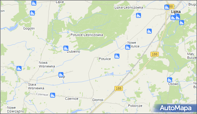 mapa Potulice gmina Lipka, Potulice gmina Lipka na mapie Targeo