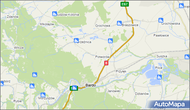 mapa Potworów gmina Bardo, Potworów gmina Bardo na mapie Targeo