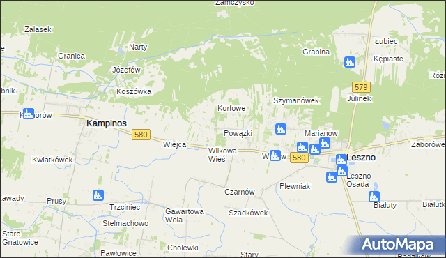 mapa Powązki gmina Leszno, Powązki gmina Leszno na mapie Targeo