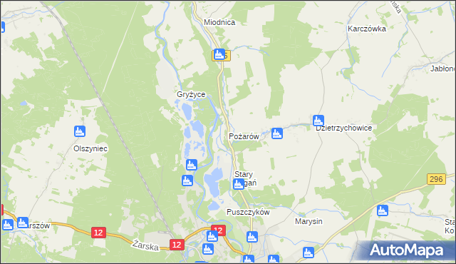 mapa Pożarów gmina Żagań, Pożarów gmina Żagań na mapie Targeo