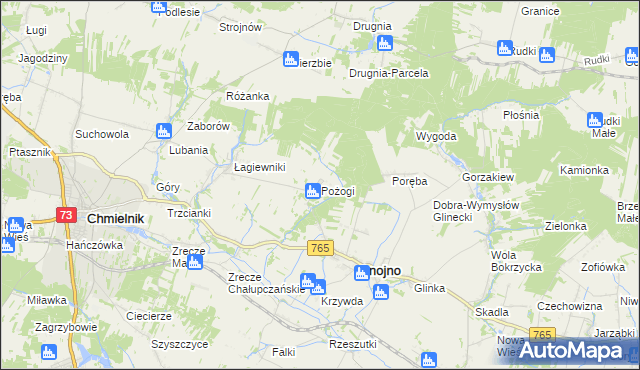 mapa Pożogi gmina Gnojno, Pożogi gmina Gnojno na mapie Targeo