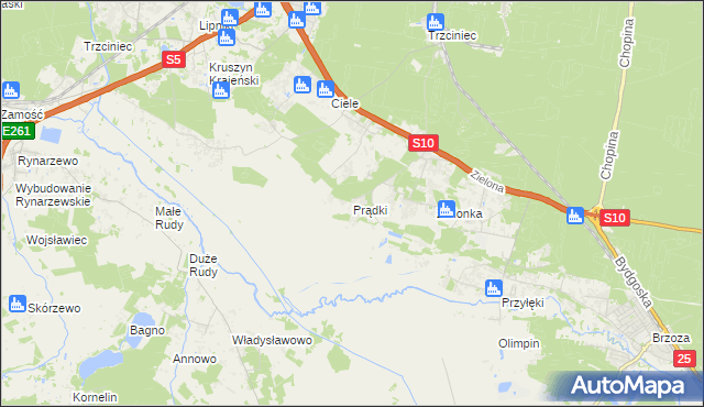 mapa Prądki, Prądki na mapie Targeo