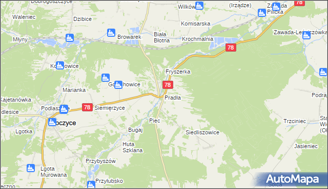 mapa Pradła, Pradła na mapie Targeo