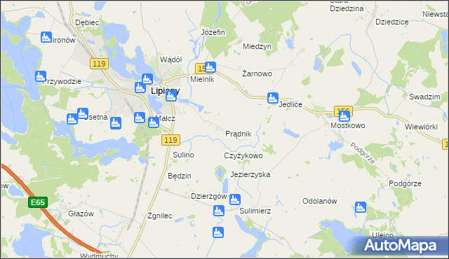 mapa Prądnik gmina Myślibórz, Prądnik gmina Myślibórz na mapie Targeo