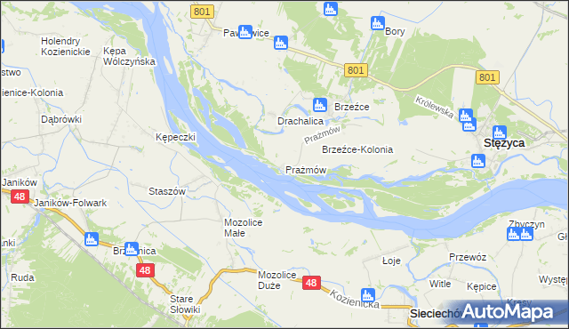 mapa Prażmów gmina Stężyca, Prażmów gmina Stężyca na mapie Targeo