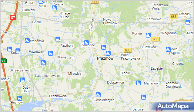 mapa Prażmów powiat piaseczyński, Prażmów powiat piaseczyński na mapie Targeo