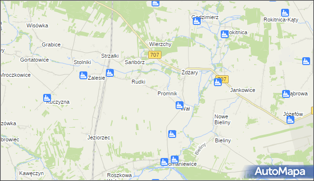 mapa Promnik gmina Nowe Miasto nad Pilicą, Promnik gmina Nowe Miasto nad Pilicą na mapie Targeo