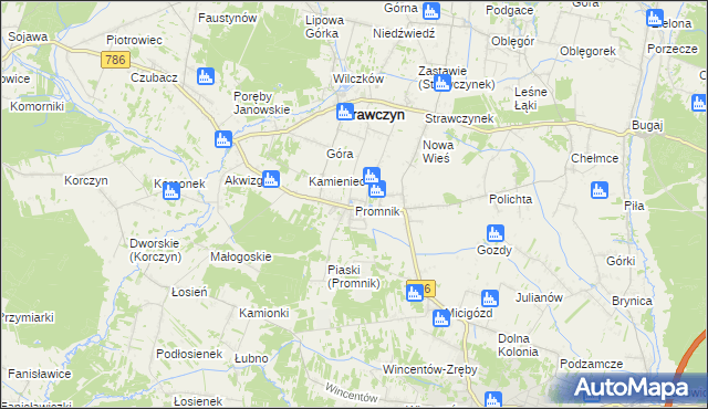 mapa Promnik gmina Strawczyn, Promnik gmina Strawczyn na mapie Targeo