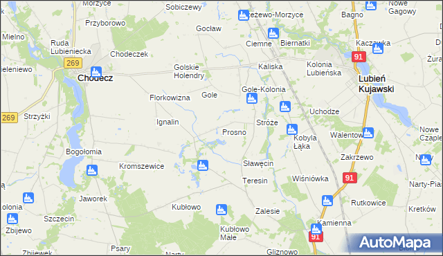 mapa Prosno gmina Chodecz, Prosno gmina Chodecz na mapie Targeo