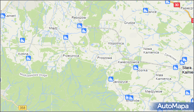 mapa Proszowa, Proszowa na mapie Targeo